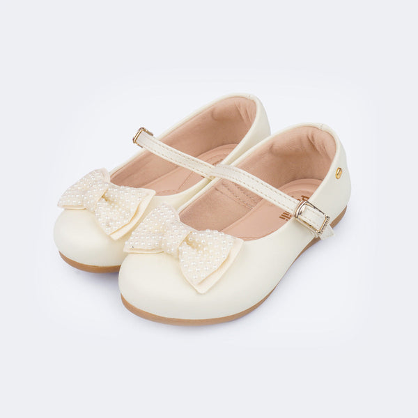 Sapato Infantil Pampili Angel Laço Brilhante Tapioca