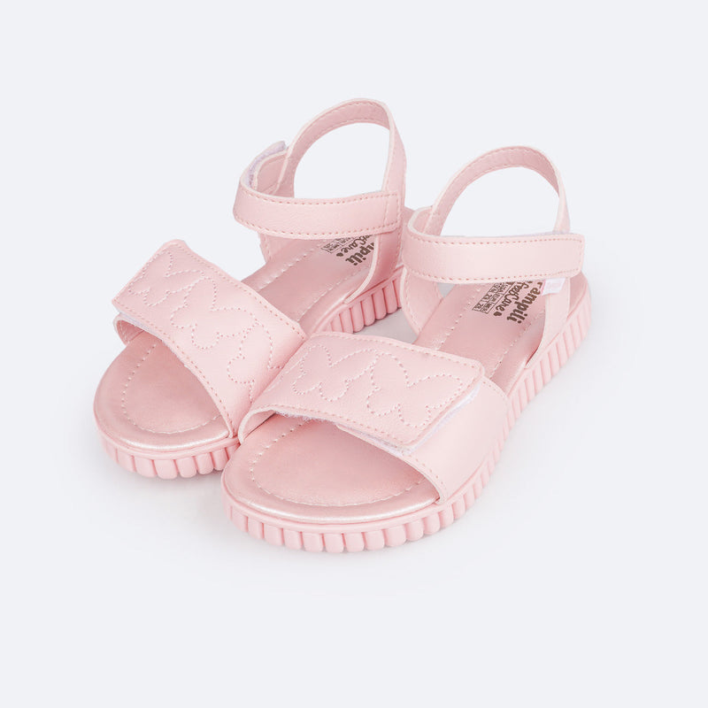Sandália Papete Infantil Pampili Candy Borboleta Bordada Rosa Glace