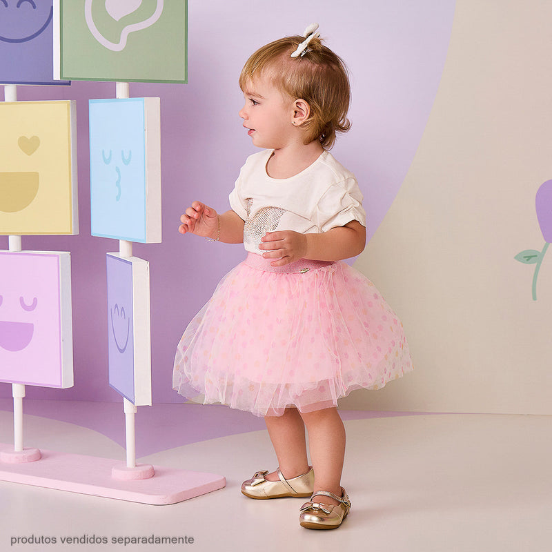 Camiseta Infantil Pampili com Borboleta Off White